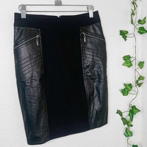 GUESS LEATHER ZIPPERED MINI PENCIL SKIRT BLACK